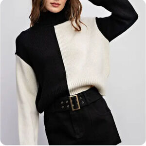 Black & Cream Color Block Sweater